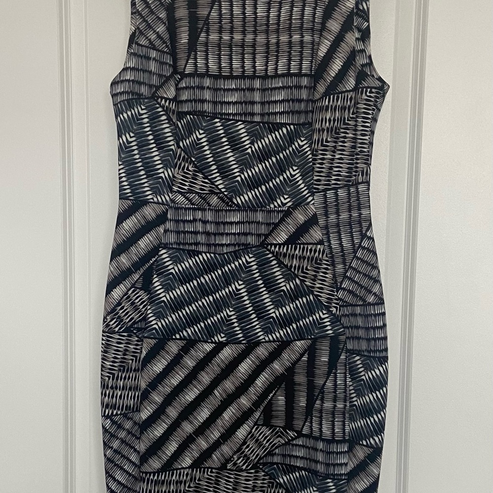 Calvin Klein Black and Gray Bodycon Midi Dress